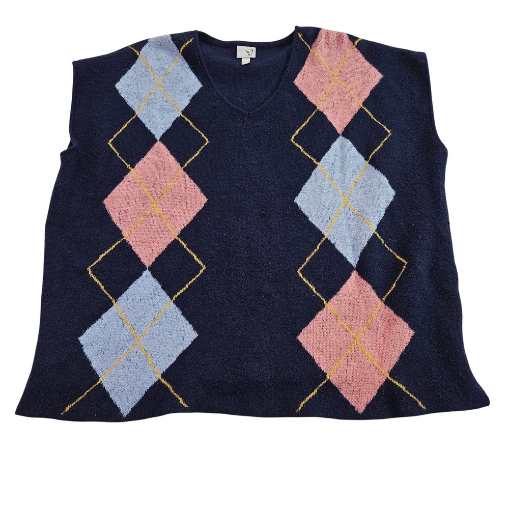Von Landen Ulla Popken Navy Wool Blend Argyle Sweater Vest Preppy Sz 20/22